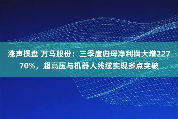 涨声操盘 万马股份：三季度归母净利润大增22770%，超高压与机器人线缆实现多点突破